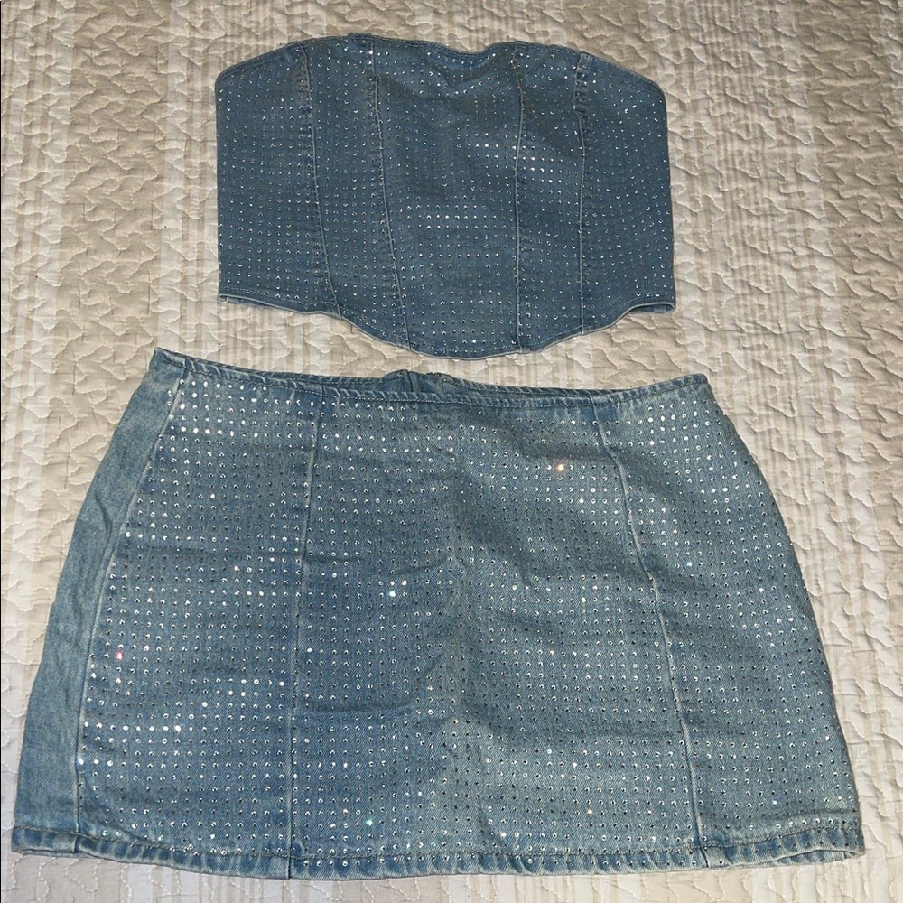 Denim Blue Studded Skirt